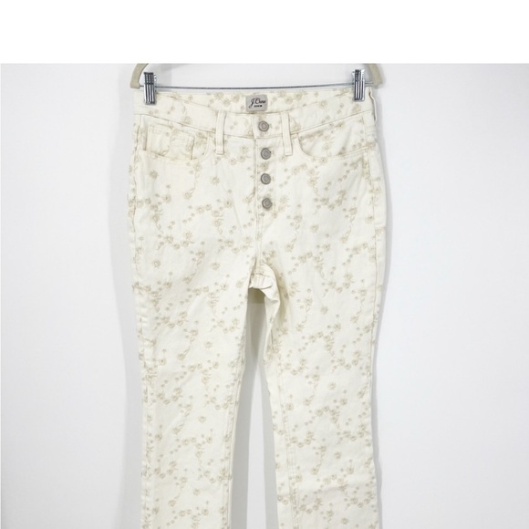 J. Crew 10" Demi Boot Crop Jeans Eyelet Embroidery 28 Cream Beige Raw Hem Spring - Picture 2 of 4